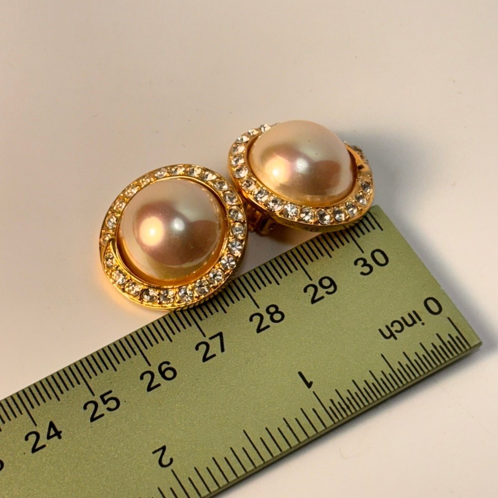 Vintage Roman‎ Clip On Earrings Gold Tone Faux Pearl Rhinestone Statement 90s - Picture 6 of 6